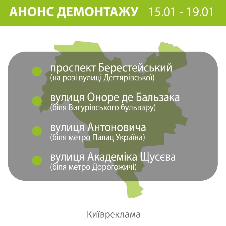 З 15 по 19 січня, у столиці прибиратимуть незаконні вивіски та рекламу