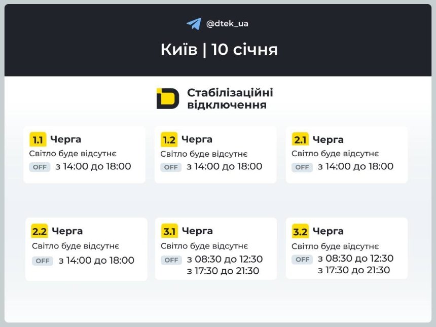 Енергетики повертають світло жителям Києва та області: які графіки відключень 10 січня 2026 року