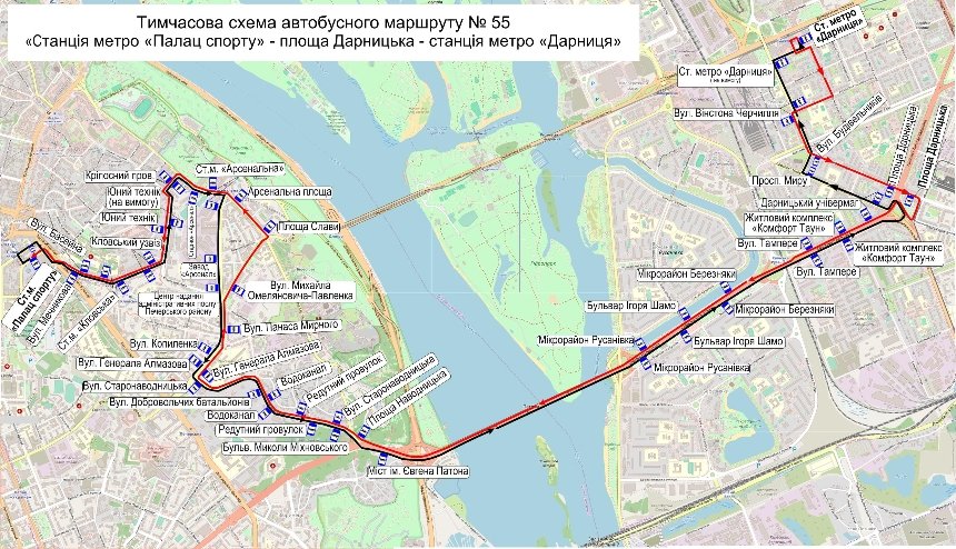 Як зміниться рух автобусів і тролейбусів у Києві через ремонт шляхопроводу біля метро “Дарниця”: схеми