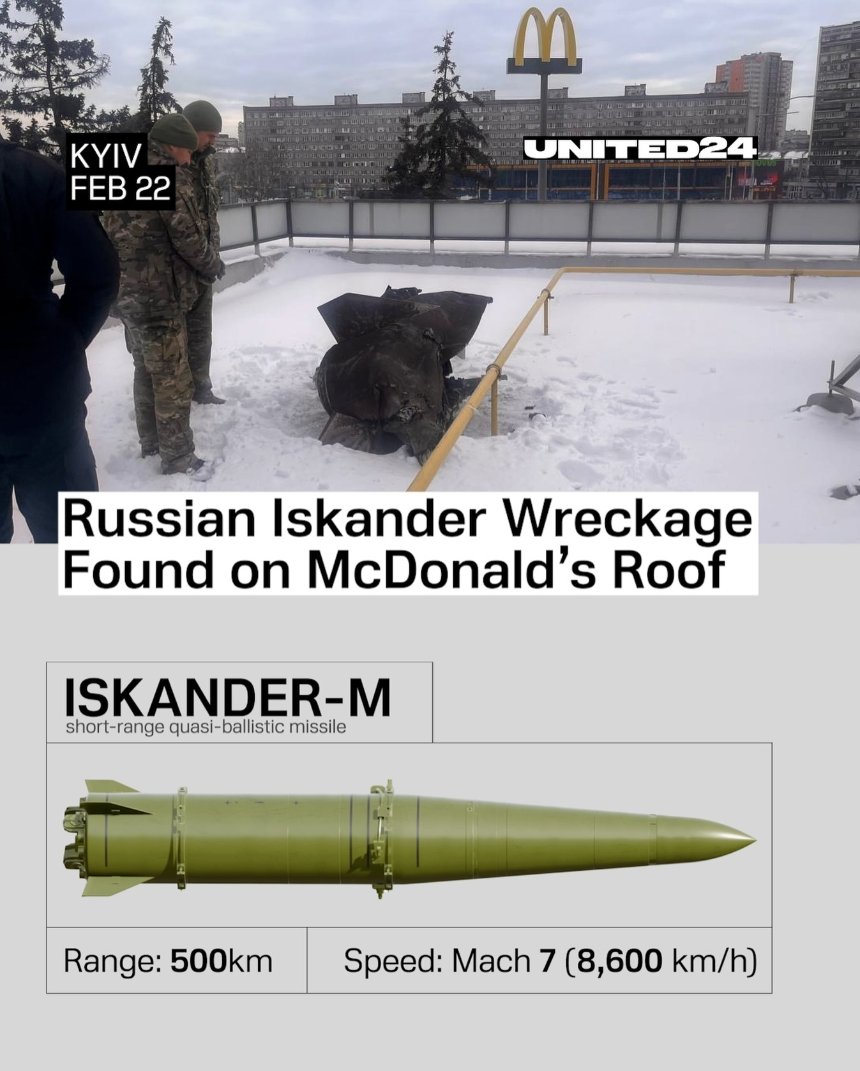 На даху київського McDonald's знайшли уламок балістичної ракети "Іскандер-М" На даху київського McDonald's знайшли уламок балістичної ракети "Іскандер-М"
