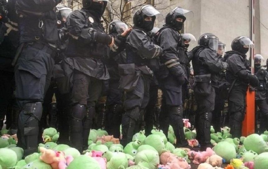 Нацкорпус закидал полицию плюшевыми свинками (фото)