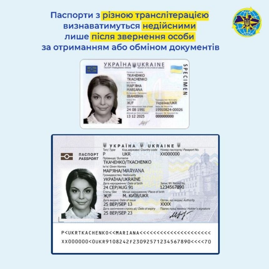 Паспорти з різною транслітерацією визнаються дійсними до закінчення строку їх дії.
