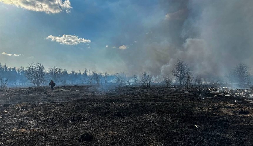 На Подолі палає трава та сміття: площа пожежі сягнула тисячі кв.м.