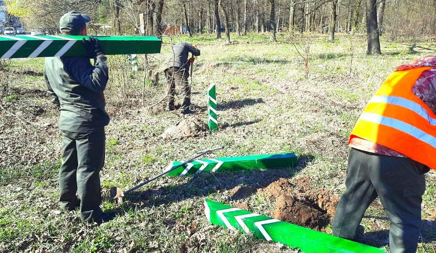В лісопарках Києва продовжують встановлювати стовпчики проти паркування: фото