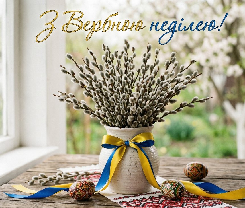 Привітання з Вербною неділею 2026 у святкових листівках