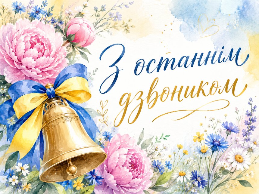 Привітання з останнім дзвоником у яскравих листівках Привітання з останнім дзвоником у яскравих листівках
