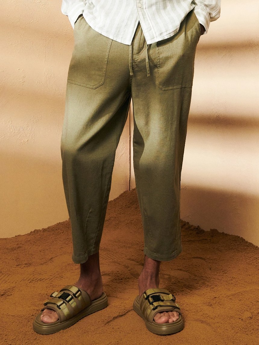 Чоловічі лляні брюки кольору хакі