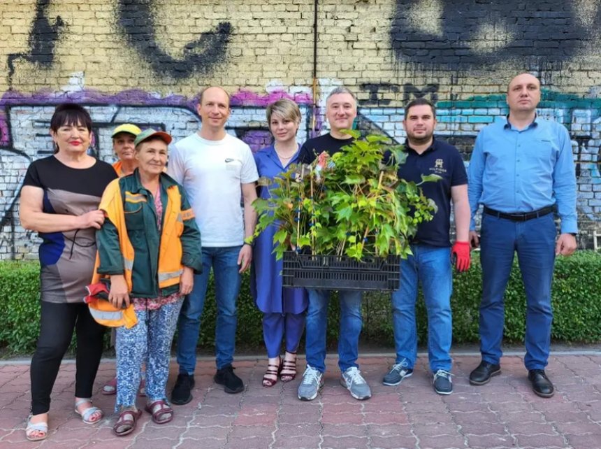 У рамках ініціативи "Місто живих стін" в одному з дворів Голосіївського району висадили першу партію саджанців винограду