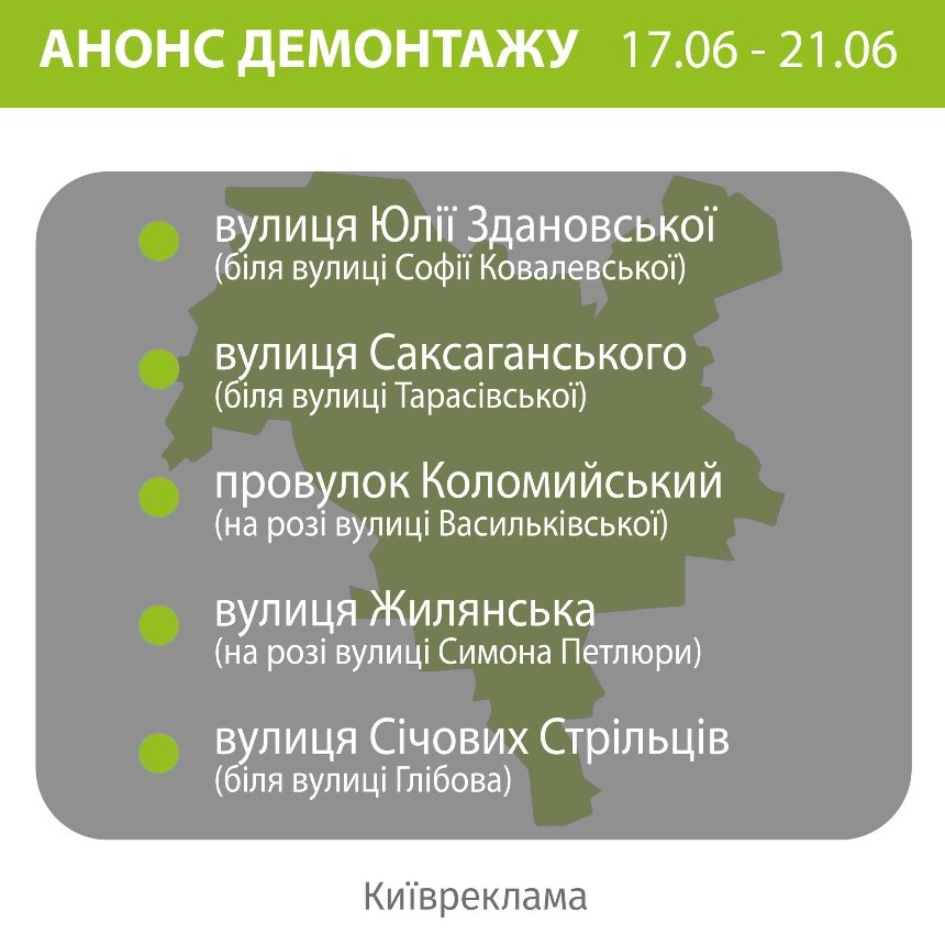 Цього тижня у столиці демонтуватимуть незаконну рекламу: адреси