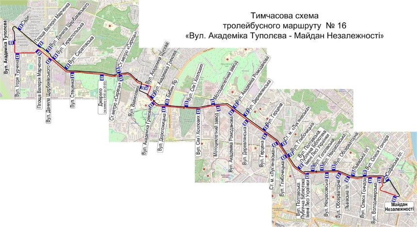 схема руху тролейбуса №16