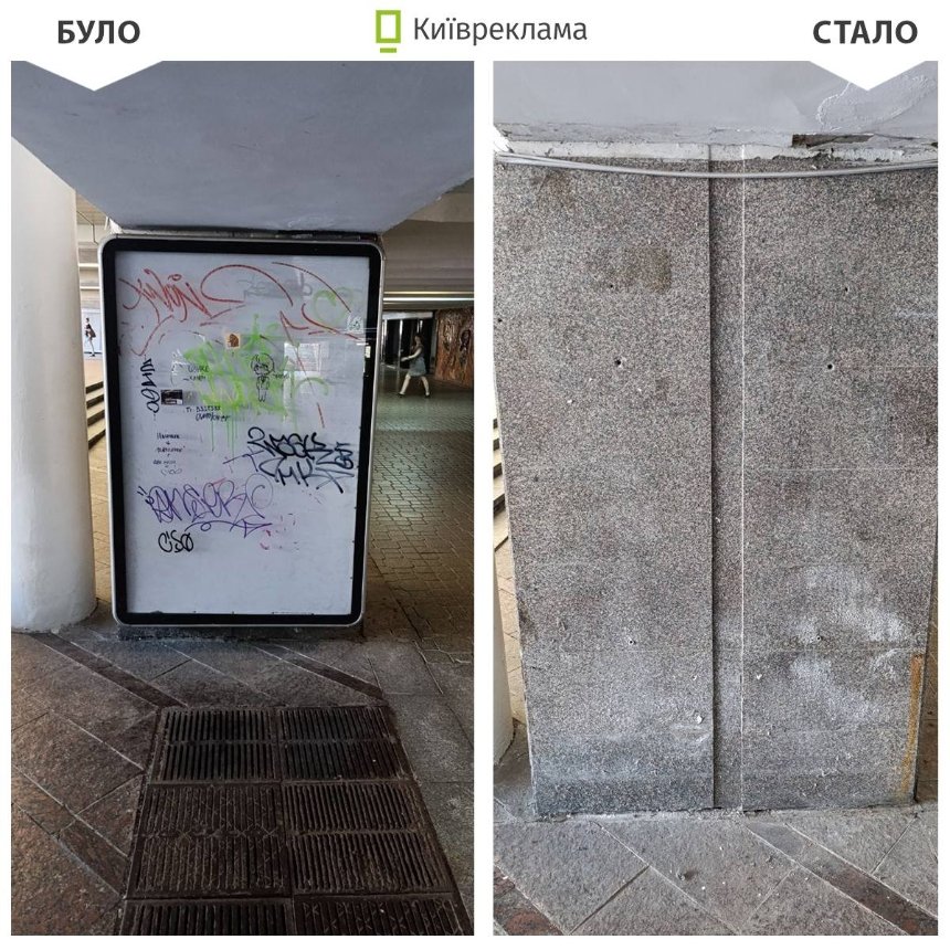У підземному переході на Майдані Незалежності у Києві демонтували незаконну рекламу: фото