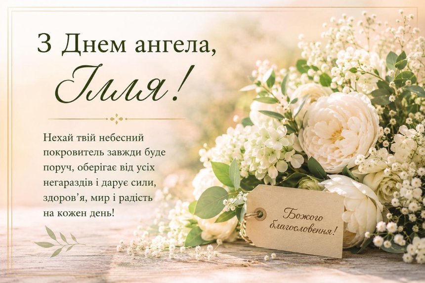 Ніжна листівка з Днем ангела Іллі українською мовою Ніжна листівка з Днем ангела Іллі українською мовою