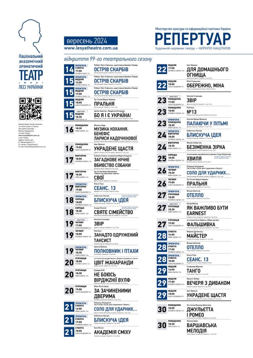 Вистави для дорослих та дітей в Києві: театральна афіша на вересень 2024