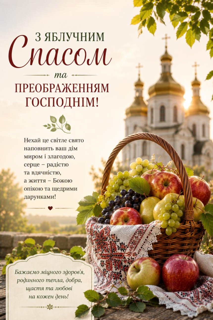З Яблучним Спасом 2026 — святкова листівка