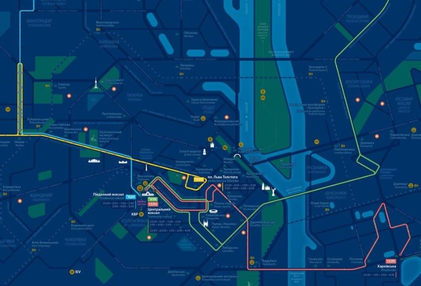 Киевлянин создал схему ночных маршрутов общественного транспорта