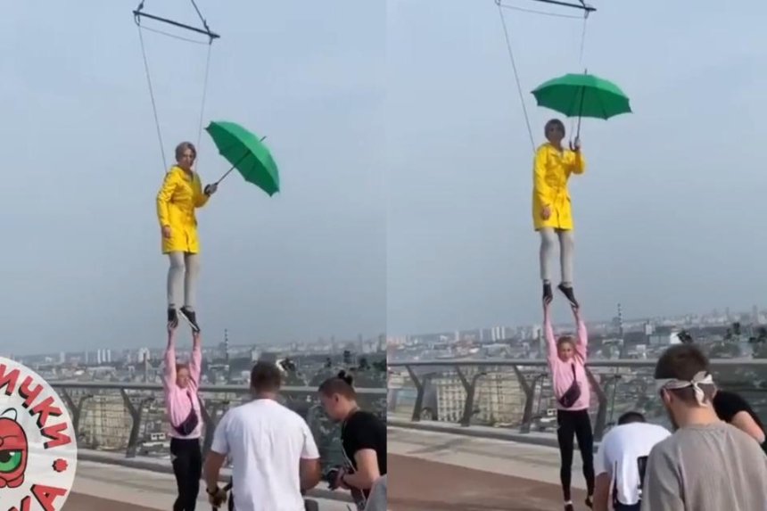Кандидат в мэры Ирина Верещук летала над «мостом Кличко» в образе Мэри Поппинс