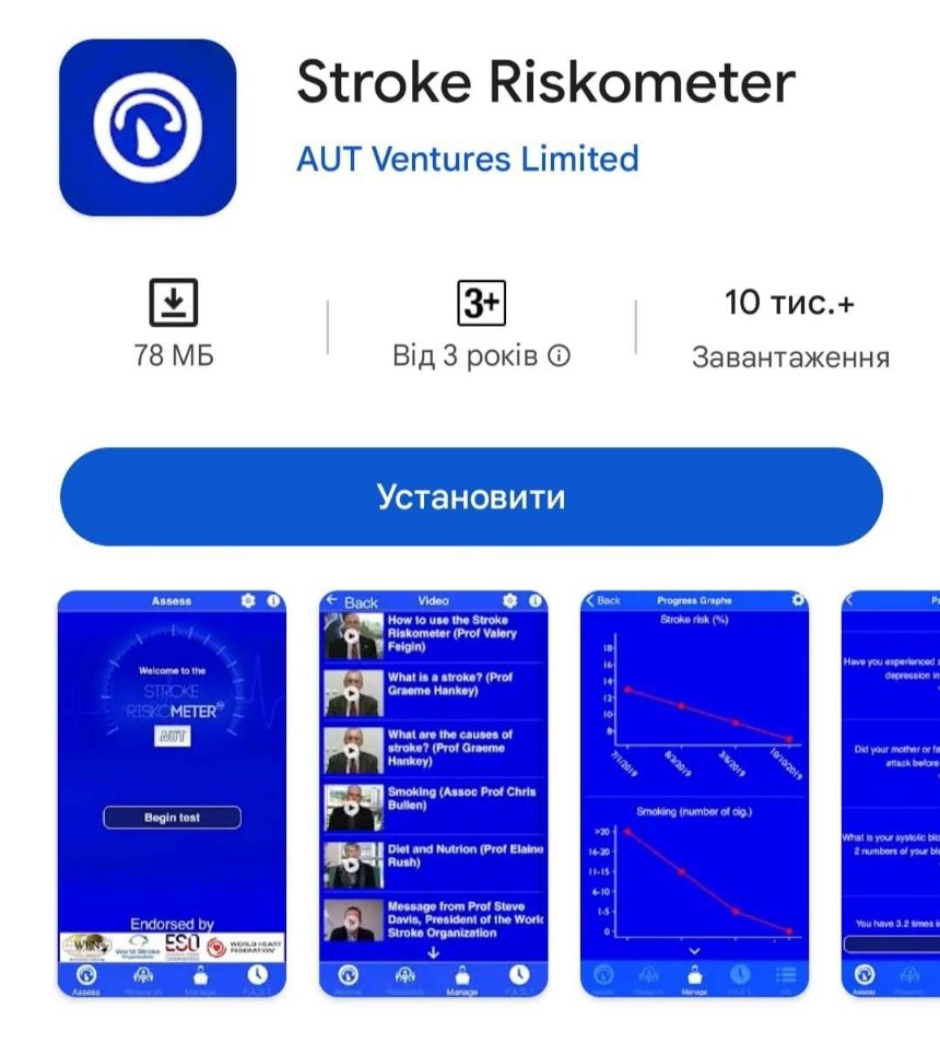 Медичний додаток Stroke Riskometer, який допомагає розрахувати персональний ризик інсульту, відтепер доступний українською мовою