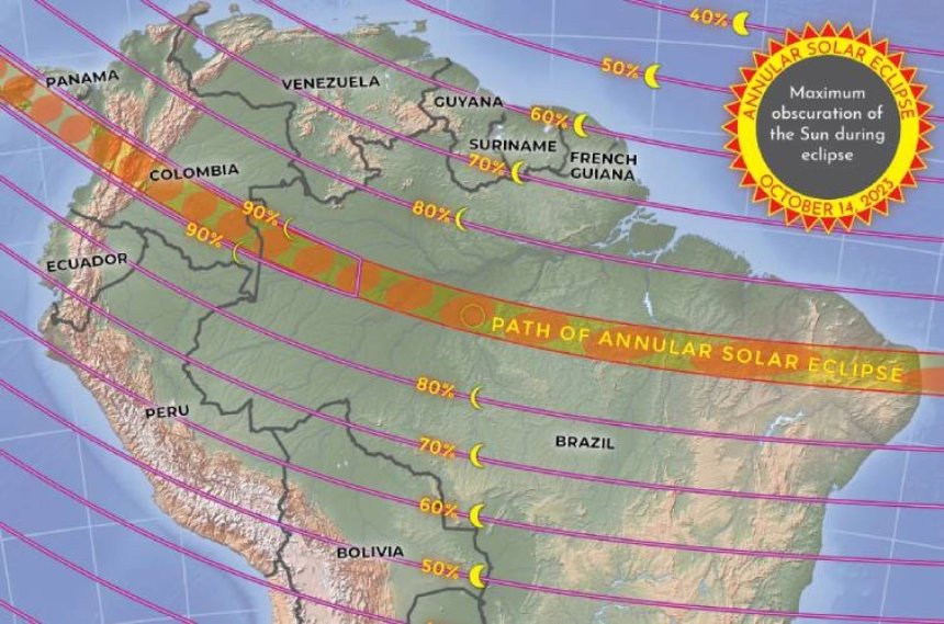 Шлях кільцеподібного сонячного затемнення над Південною Америкою