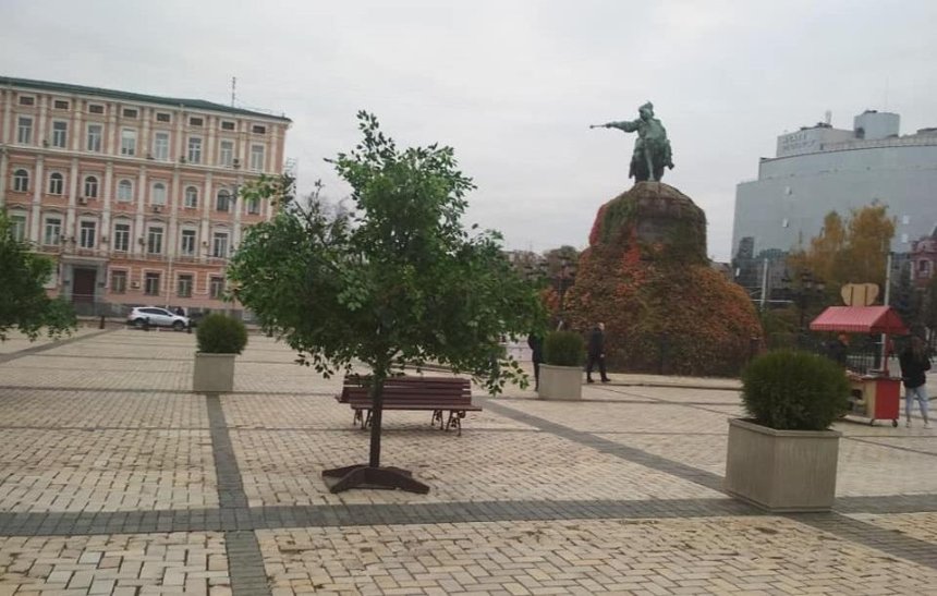 На Софийской площади появились деревья и лавочки