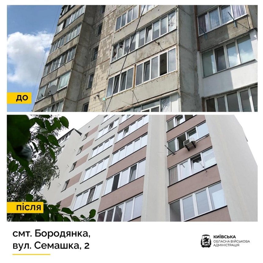 У Бородянці на Київщині відновили багатоквартирний будинок, зруйнований росіянами у березні 2022 року: фото