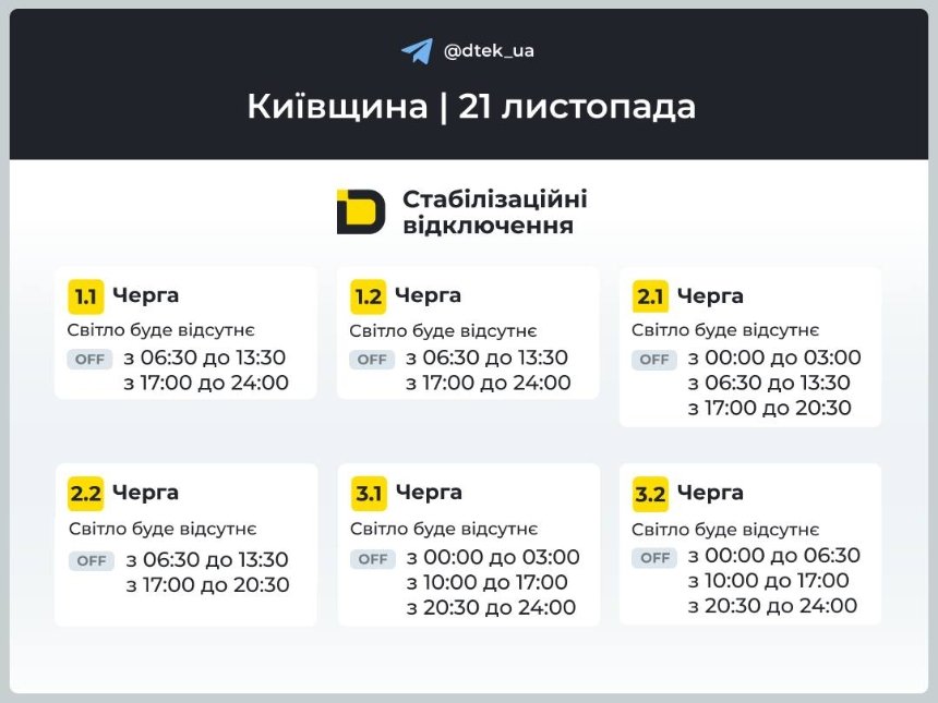 Графіки відключень в області на 21 листопада