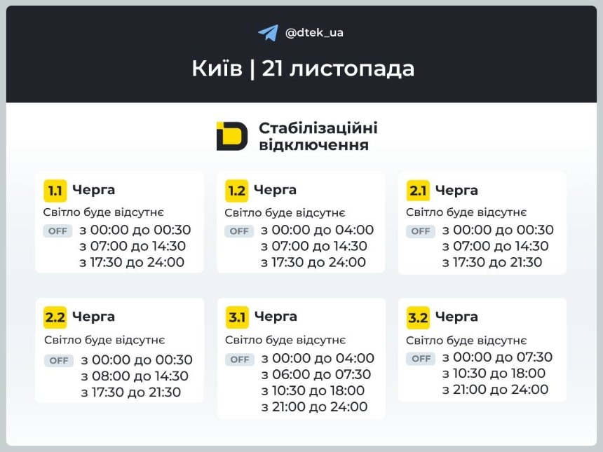 Графіки відключень у Києві на 21 листопада