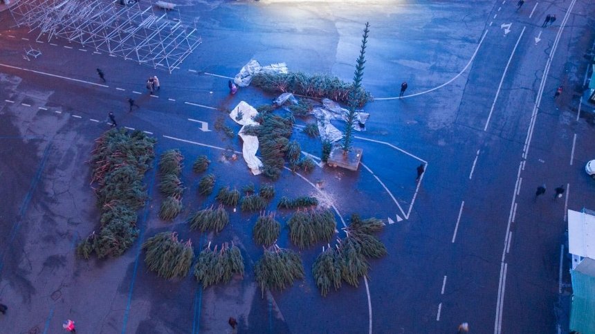 На Контрактовой площади начали устанавливать новогоднюю елку (фото)