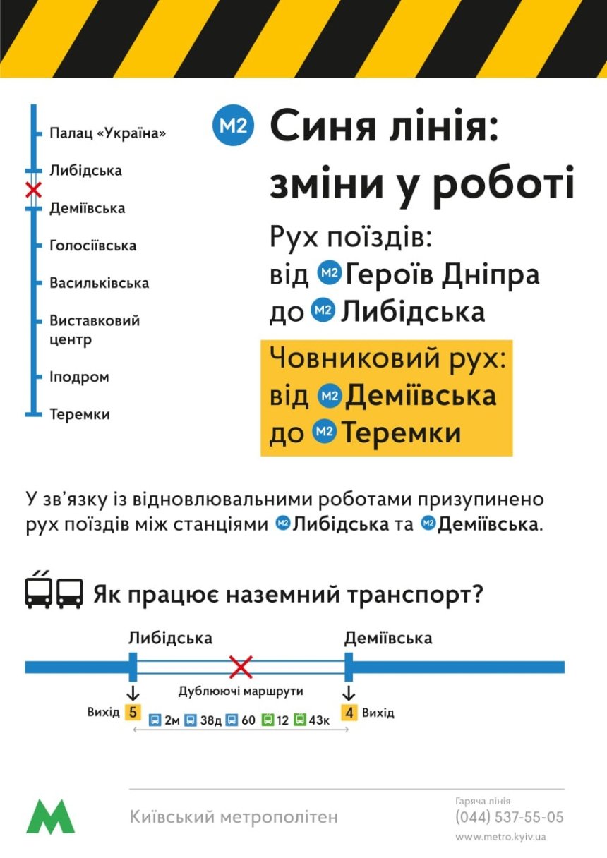 Між станціями метро “Теремки” — “Деміївська” запустили “човниковий” рух поїздів