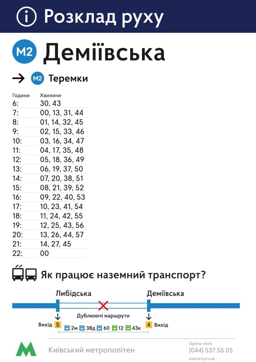 Між станціями метро “Теремки” — “Деміївська” запустили “човниковий” рух поїзді