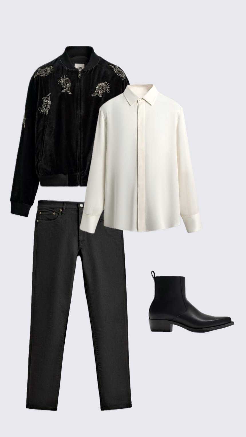 Бомбер з білою сорочкою на Новий рік 2026