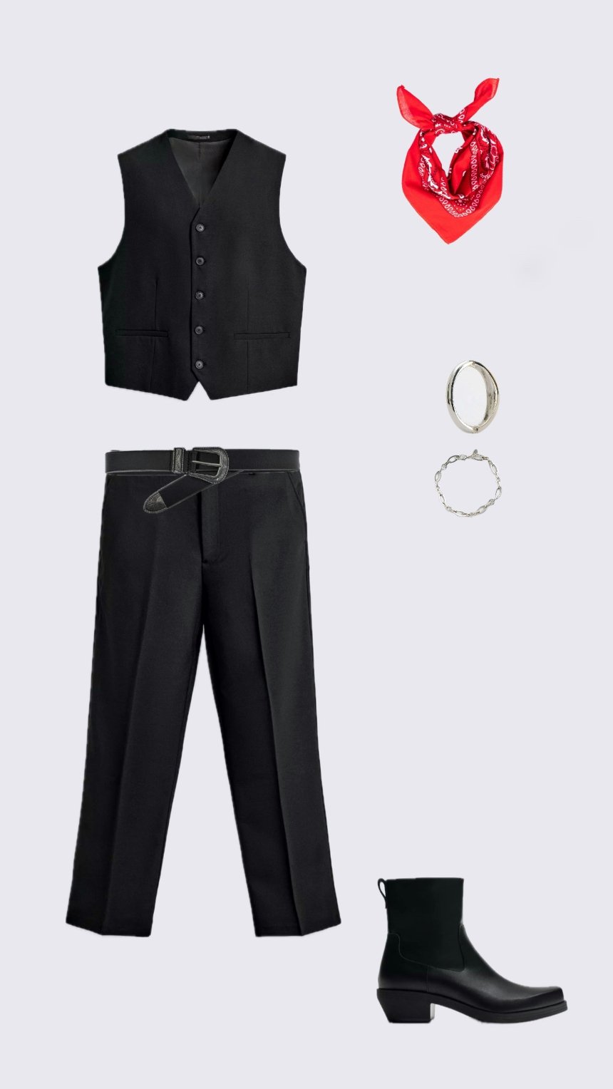 Чорний жилет і прямі штани на Новий рік 2026