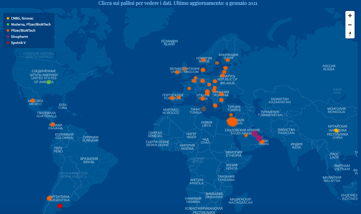 В Италии создали карту мировой вакцинации от коронавируса 
