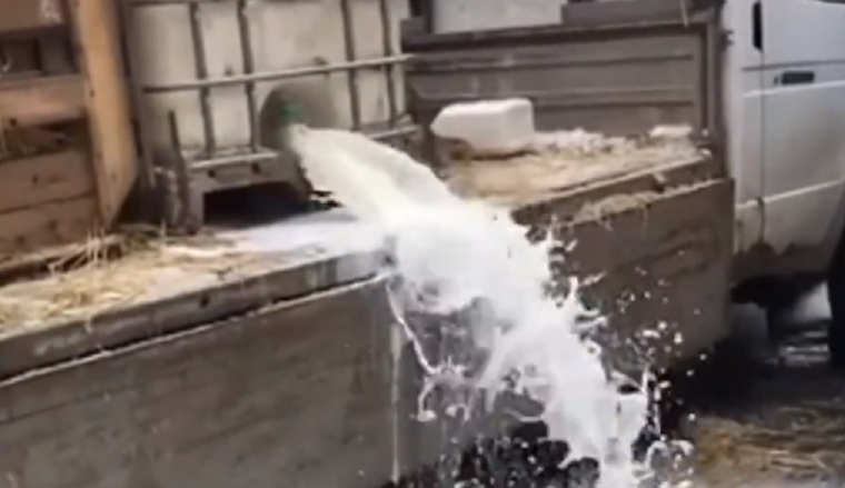 В центре столицы вылили тонну молока (фото, видео)