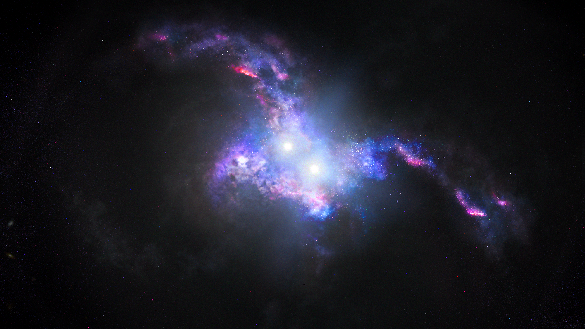 Телескоп Hubble обнаружил двойные квазары в сливающихся галактиках