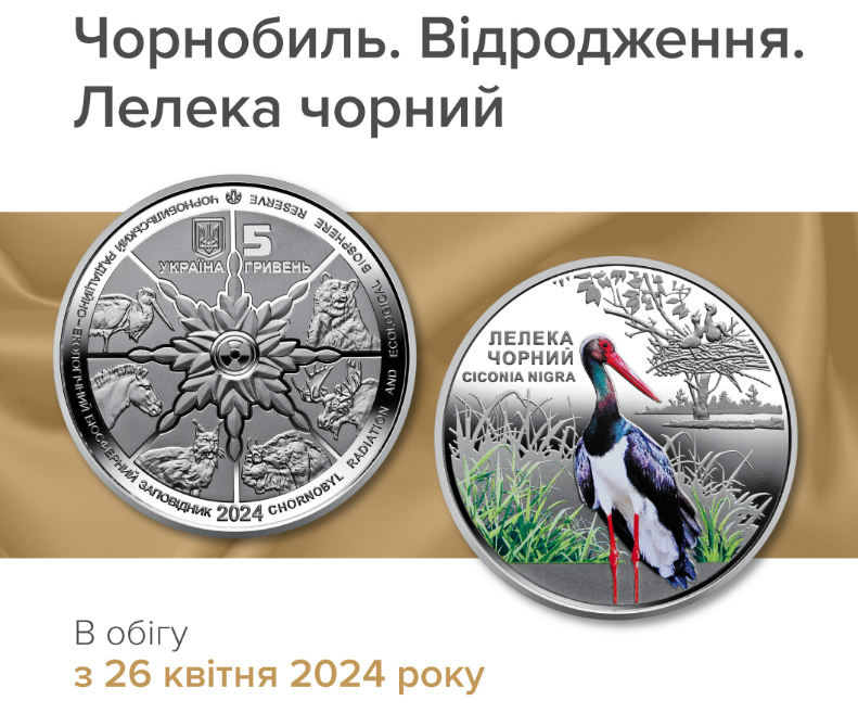Нацбанк випустив монету Чорнобиль. Відродження. Лелека чорний: як виглядає, де придбати