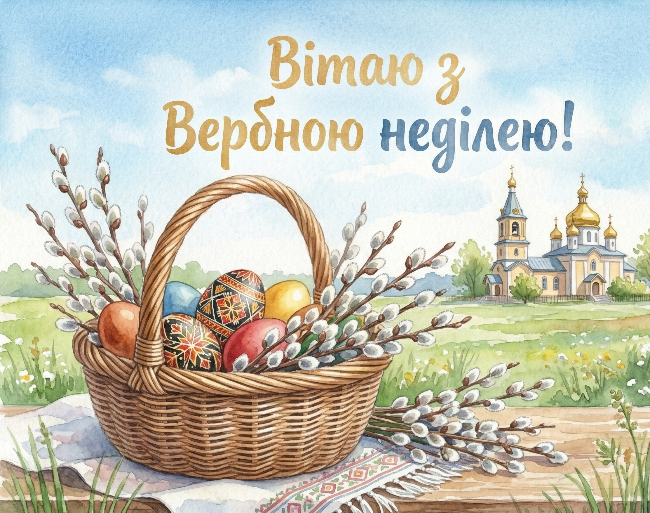 Привітання з Вербною неділею 2026 у святкових листівках