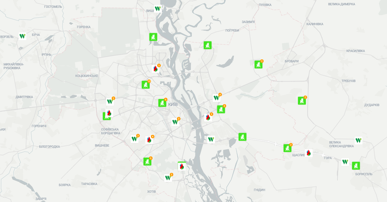 Карта наявності пального на АЗС в Києві