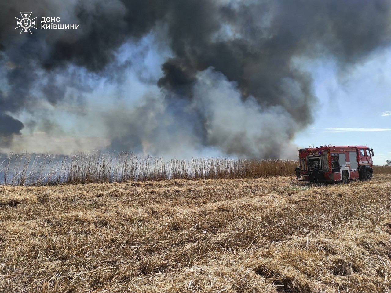 Пів сотні надзвичайників ліквідовують масштабну пожежу на Фастівщині: фото