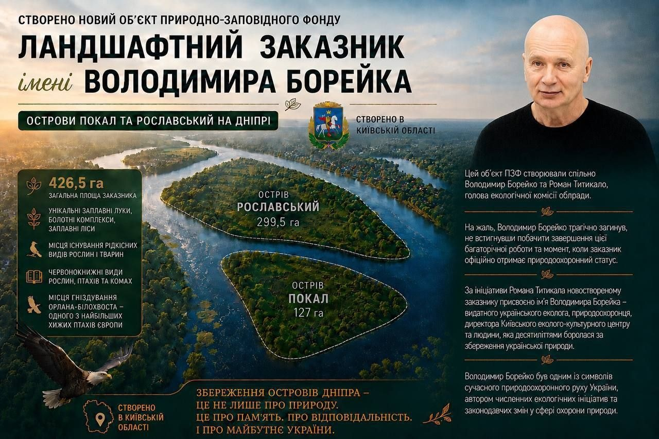 На Київщині з’явився заказник, який назвали на честь еколога Володимира Борейка