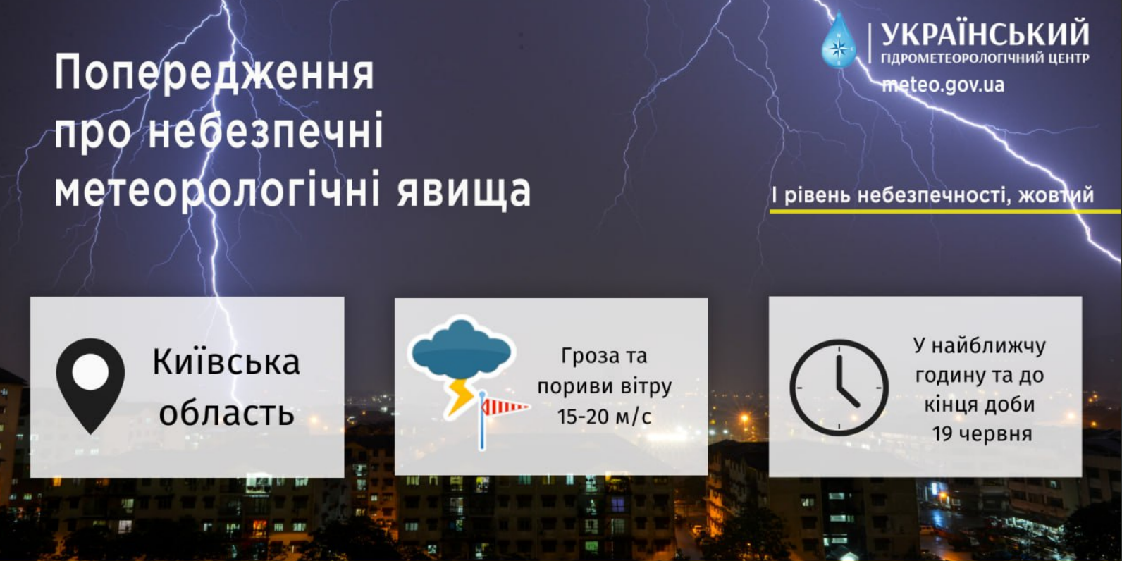 На Київщині 19 червня очікується гроза