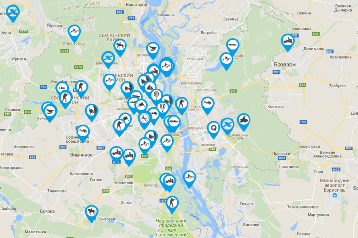 Появилась интерактивная карта экстремальных видов спорта в Киеве