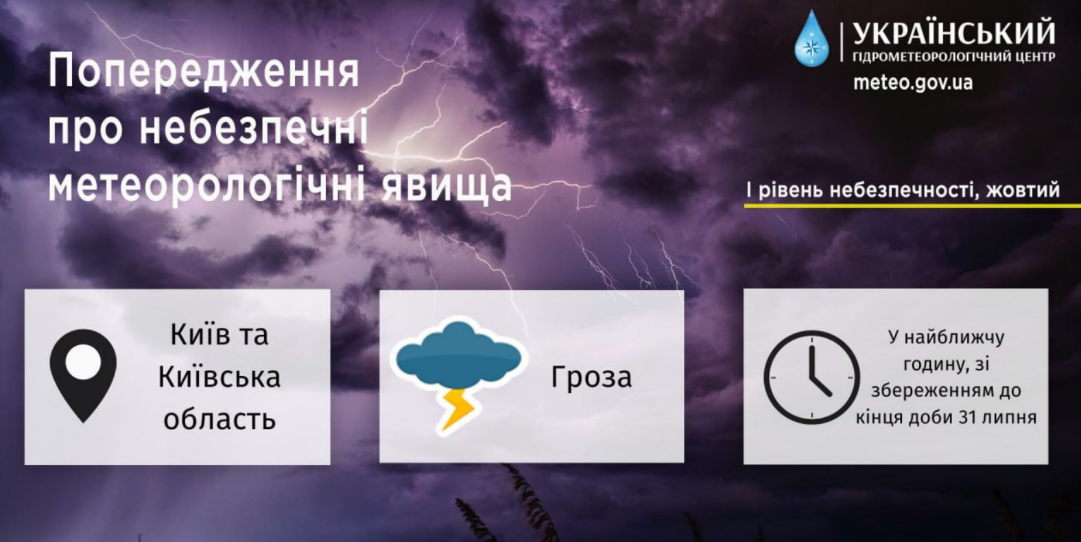 Гроза на Київщині 31 липня, дощ