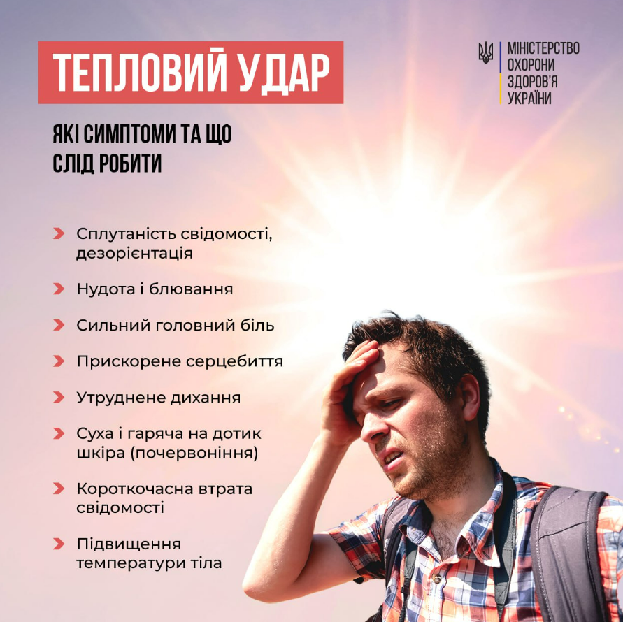 Симптоми теплового та сонячного удару: як допомогти