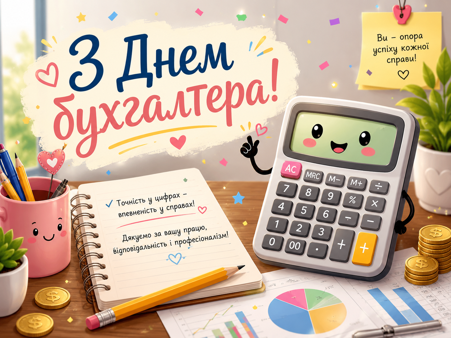 Привітання з Днем бухгалтера у яскравих листівках