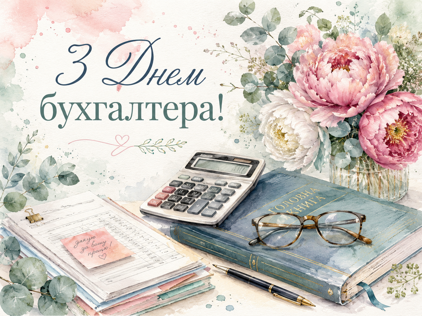 Привітання з Днем бухгалтера у яскравих листівках