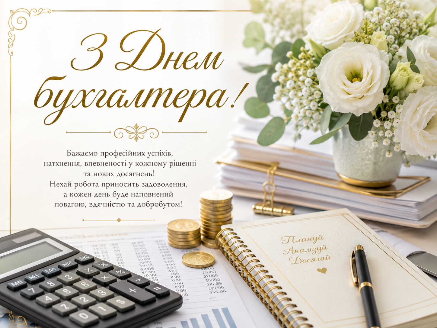 Привітання з Днем бухгалтера у яскравих листівках