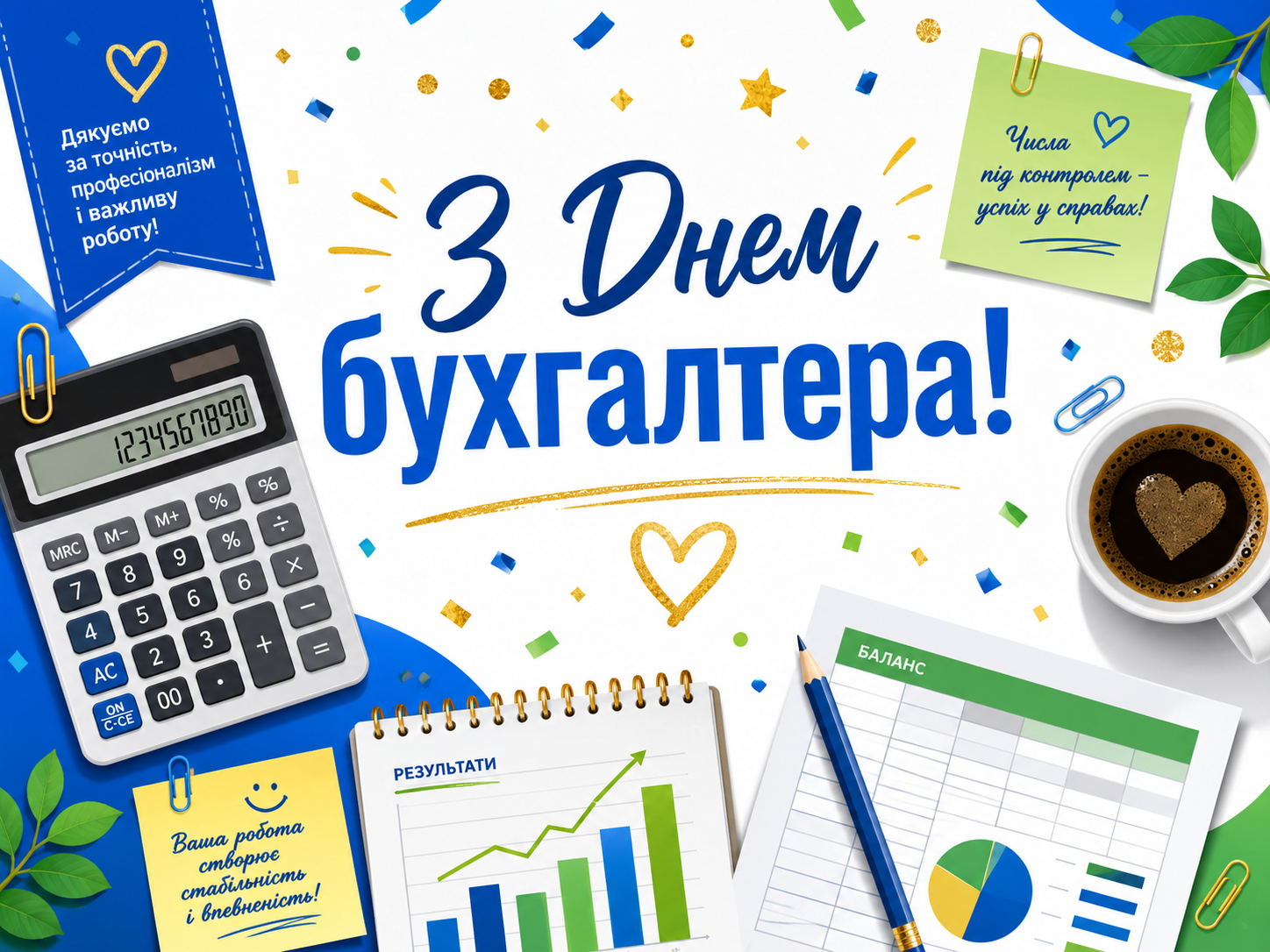 Привітання з Днем бухгалтера у яскравих листівках