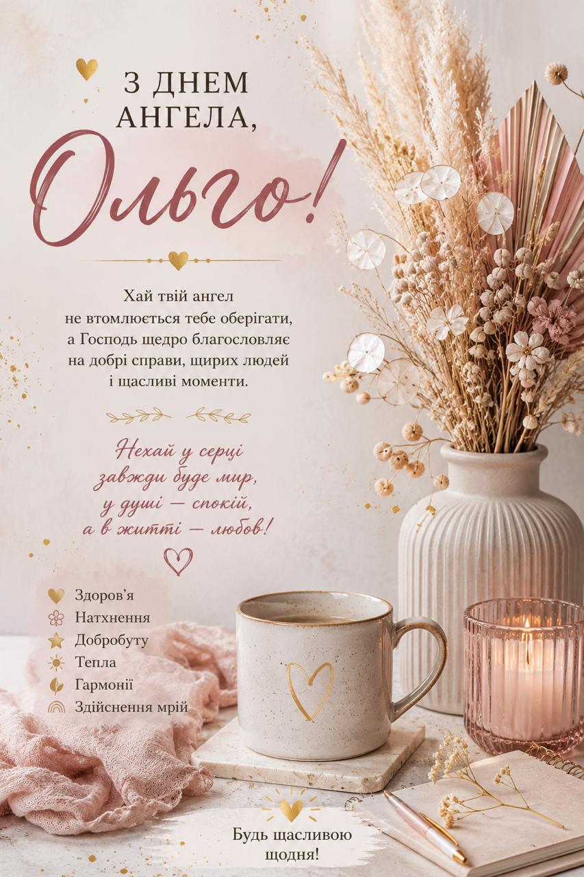 Красива листівка з Днем ангела Ольги