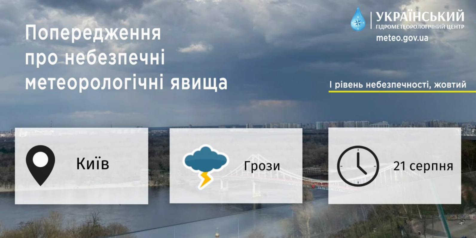 Сьогодні, 21 серпня, після тривалої спеки у Києві та на Київщині пройдуть дощі та грози