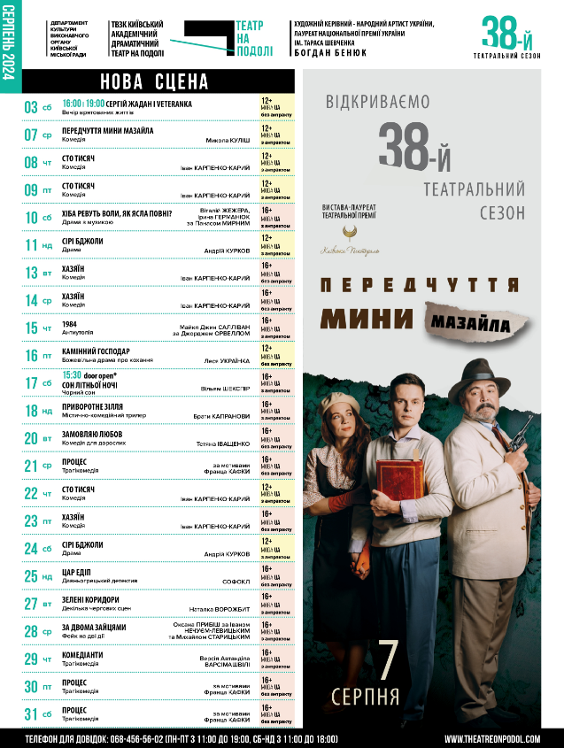 Вистави для дорослих та дітей в Києві: театральна афіша на серпень 2024